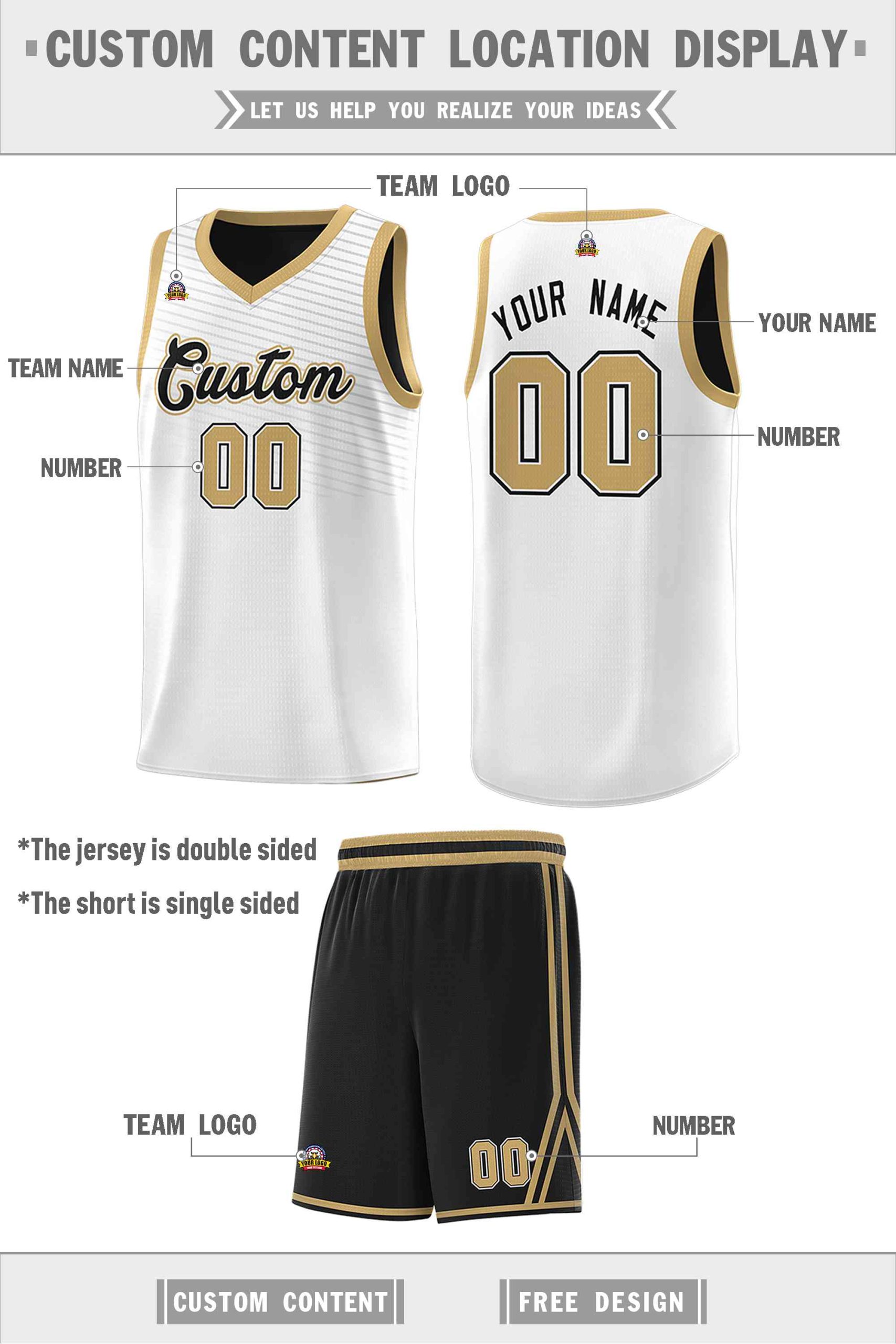 Custom Black White Chest Slash Patttern Double Side Sports Uniform Basketball Jersey - Image 2