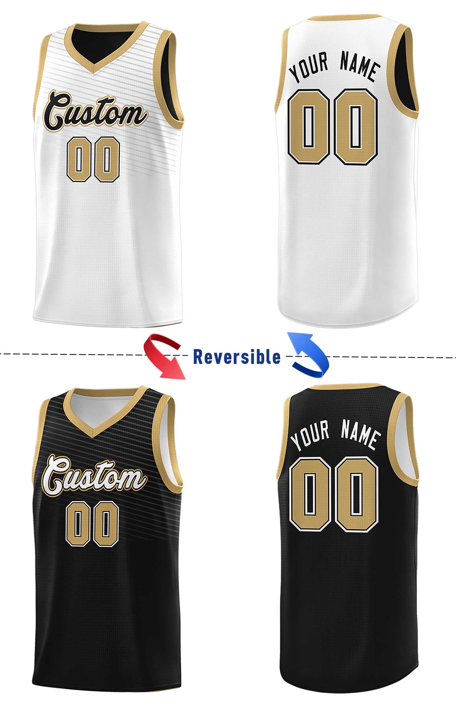 Custom Black White Chest Slash Patttern Double Side Sports Uniform Basketball Jersey - Image 3