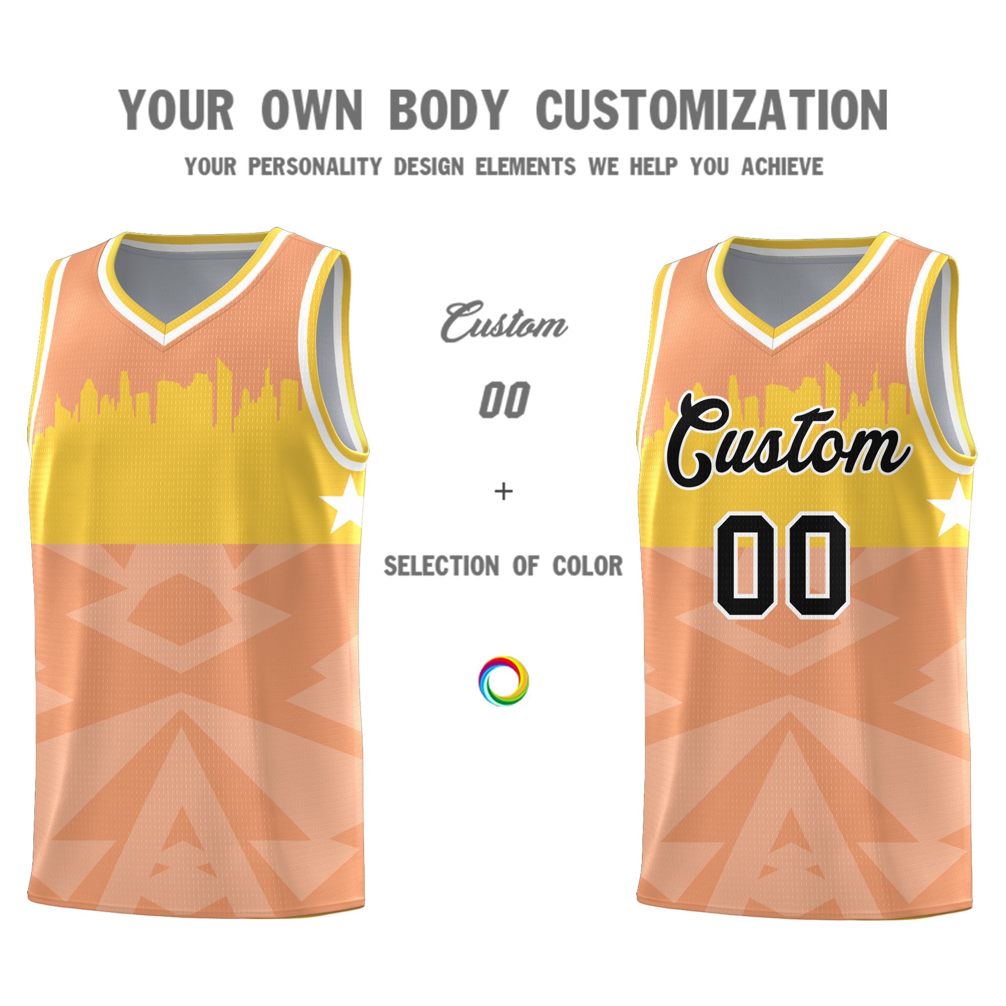 Custom Orange Personalized City Silhouette Pattern Sports Uniform Basketball Jersey - Image 3
