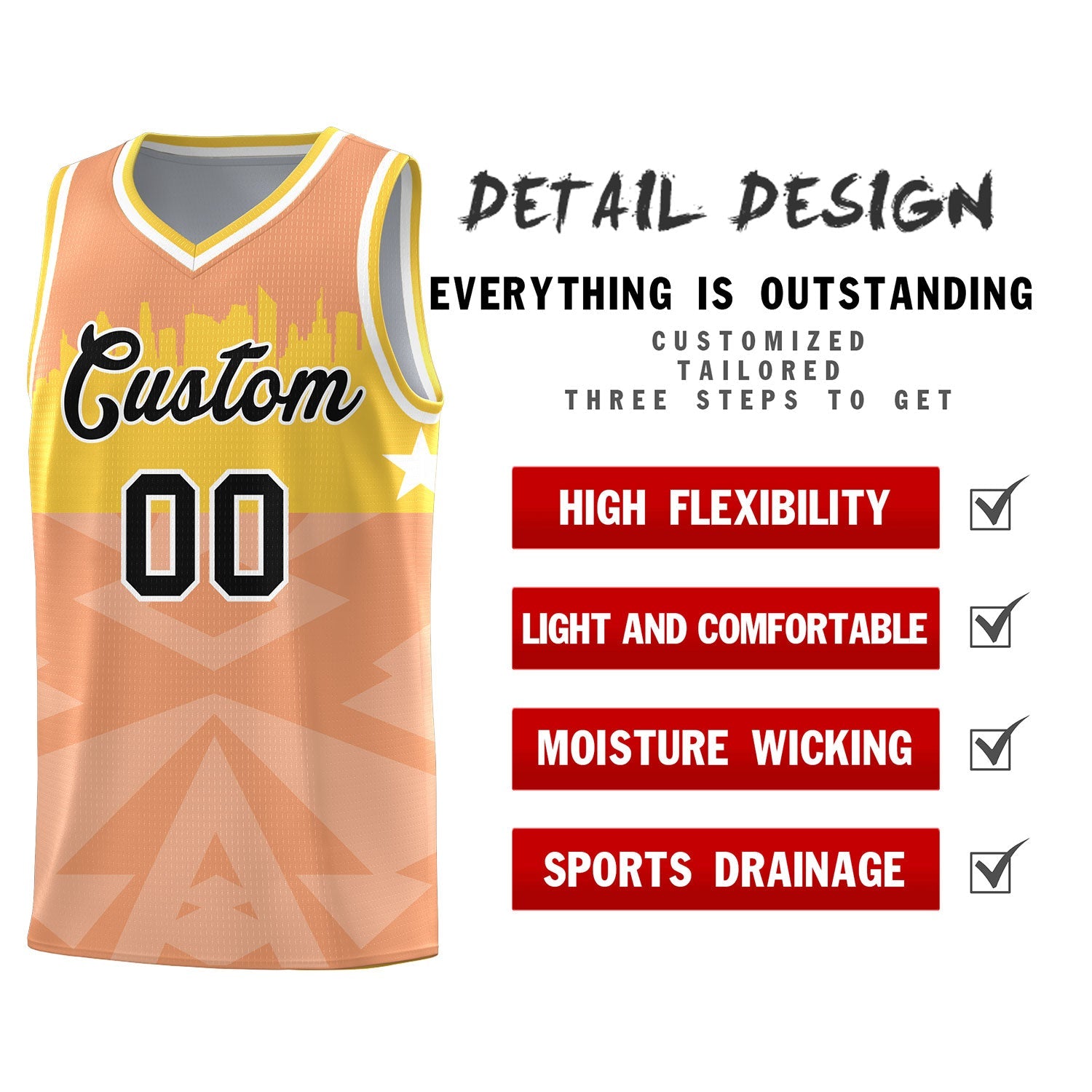 Custom Orange Personalized City Silhouette Pattern Sports Uniform Basketball Jersey - Image 2