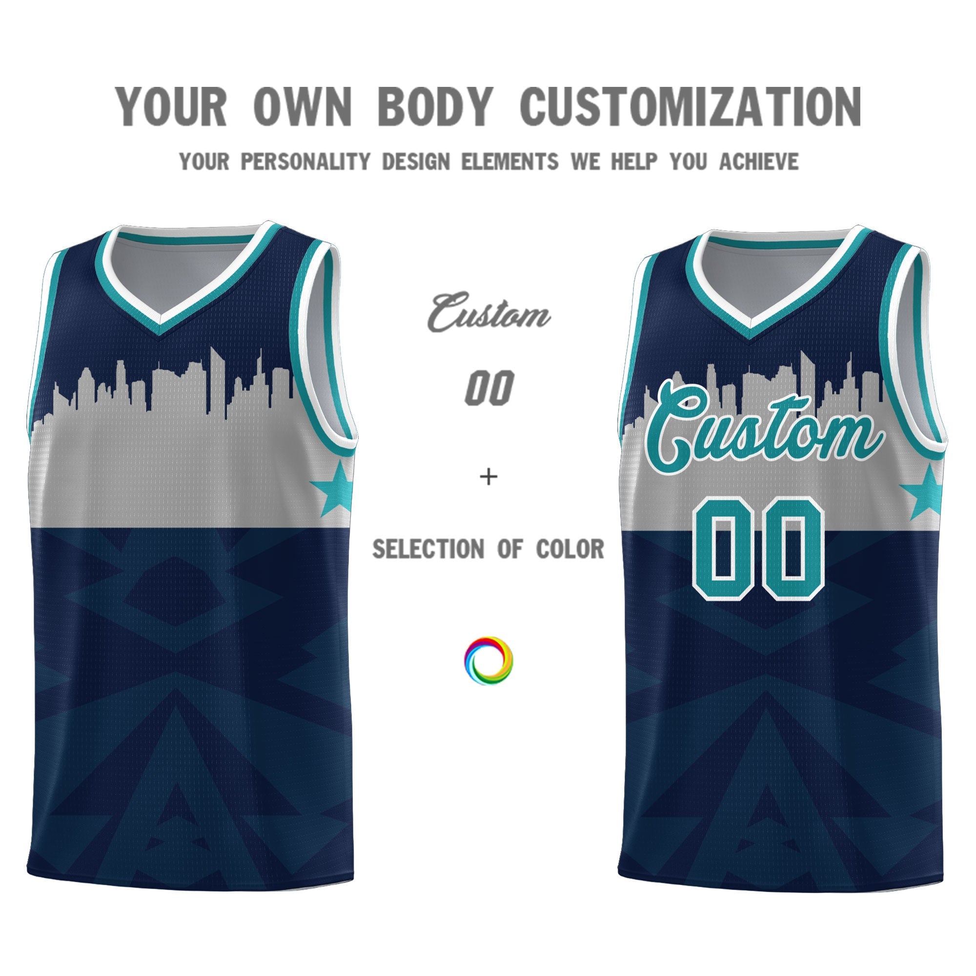 Custom Navy Personalized City Silhouette Pattern Sports Uniform Basketball Jersey - Image 3