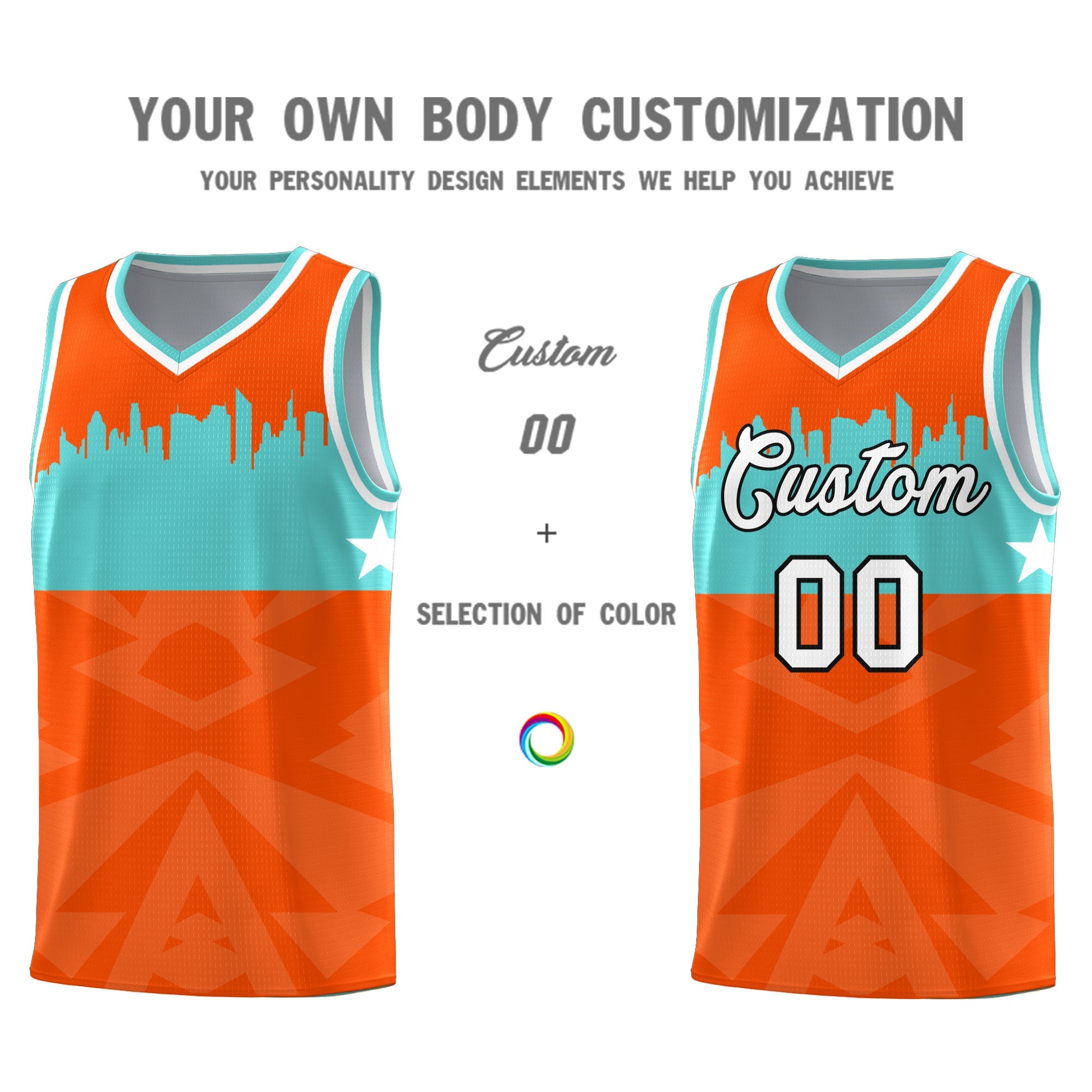 Custom Orange Personalized City Silhouette Pattern Sports Uniform Basketball Jersey - Image 3