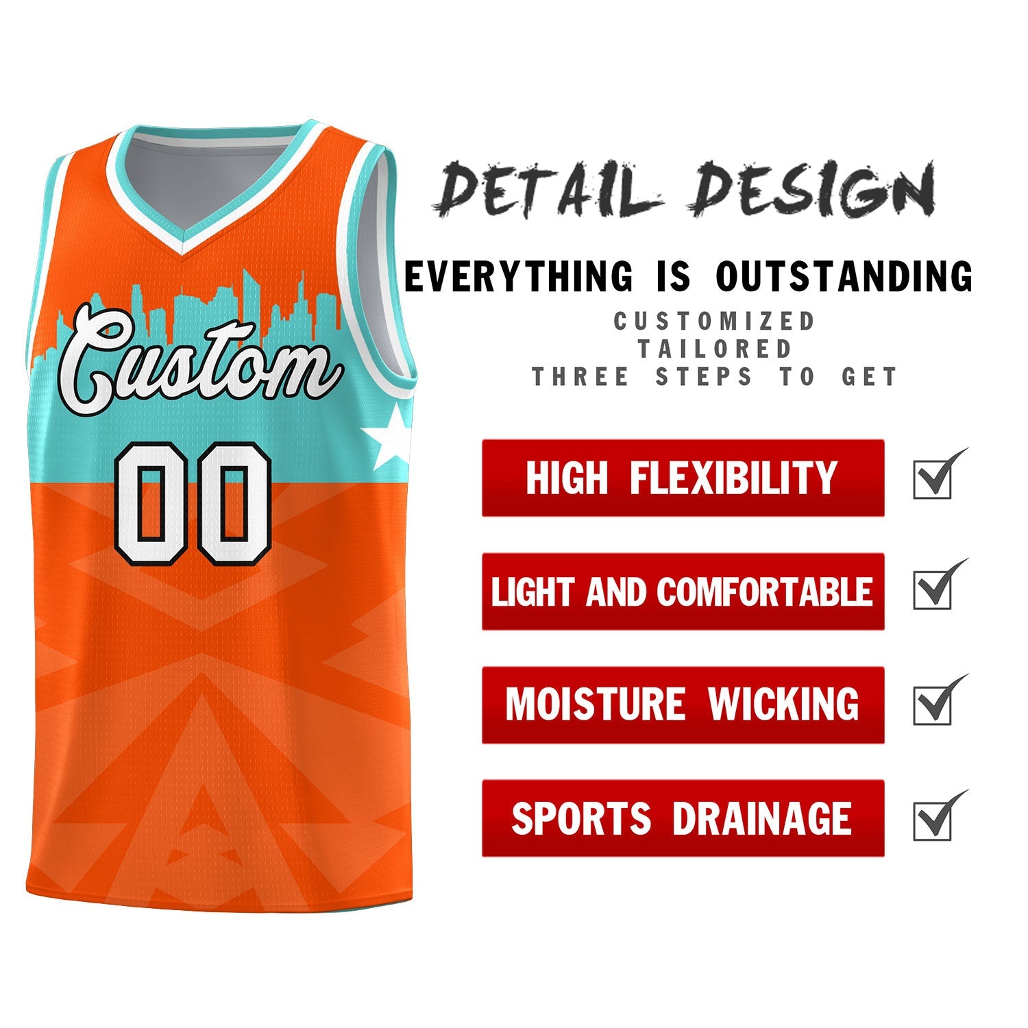 Custom Orange Personalized City Silhouette Pattern Sports Uniform Basketball Jersey - Image 2