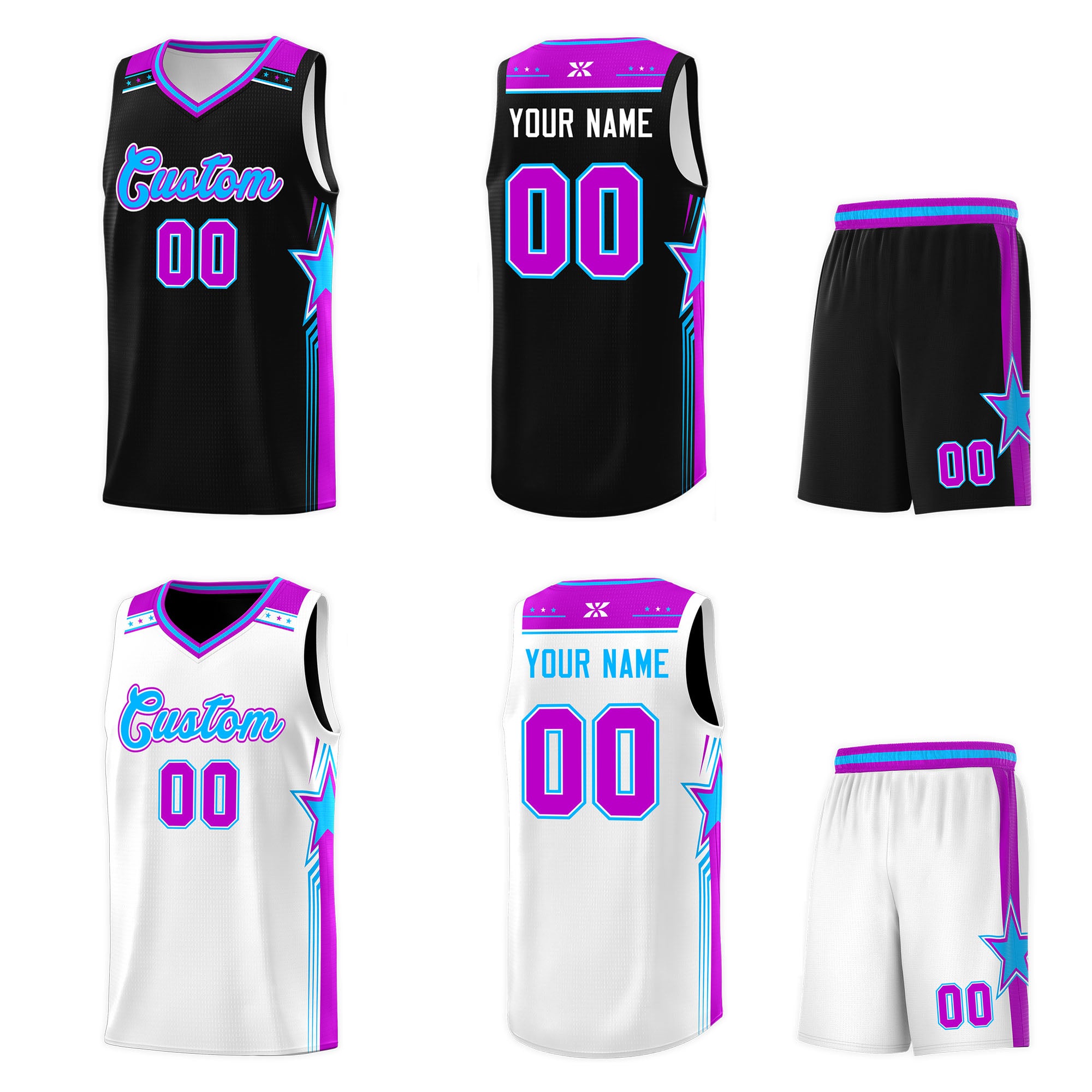 Custom Black White Double Side Sets Men Basketball Jersey - Image 3