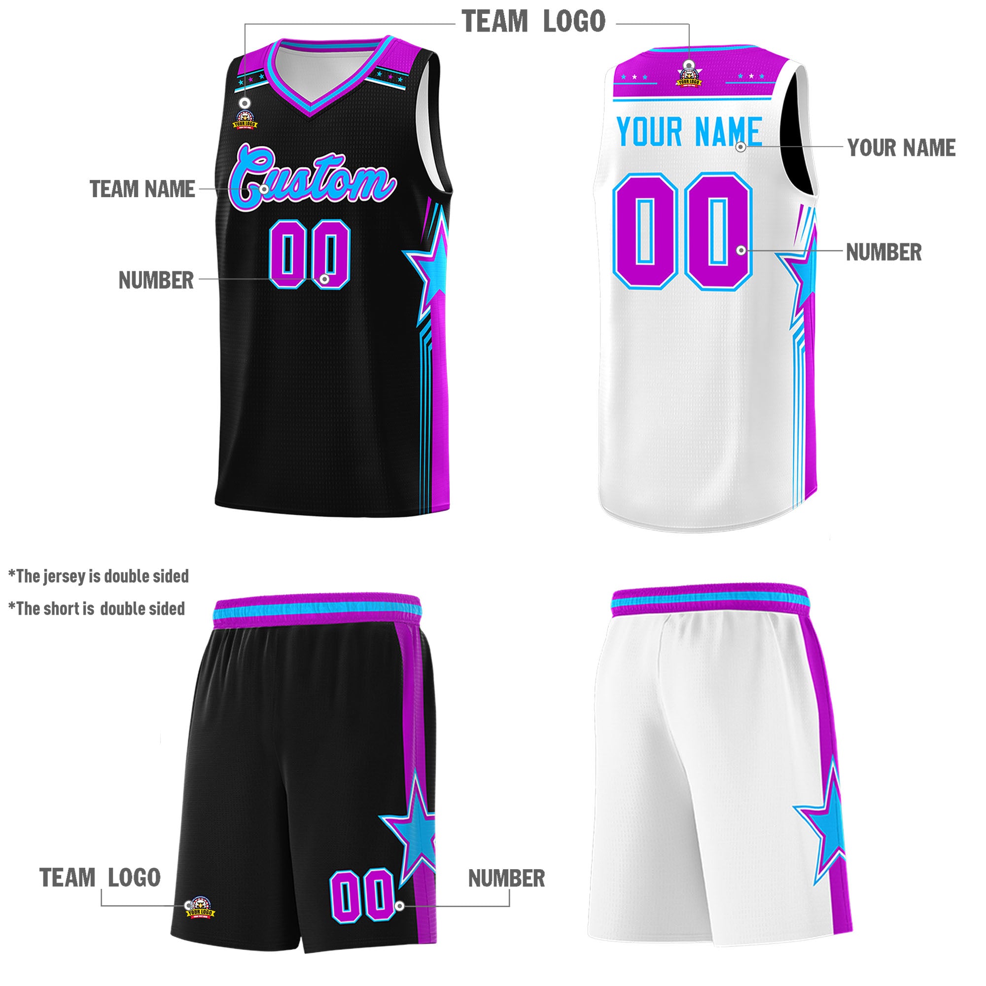 Custom Black White Double Side Sets Men Basketball Jersey - Image 4