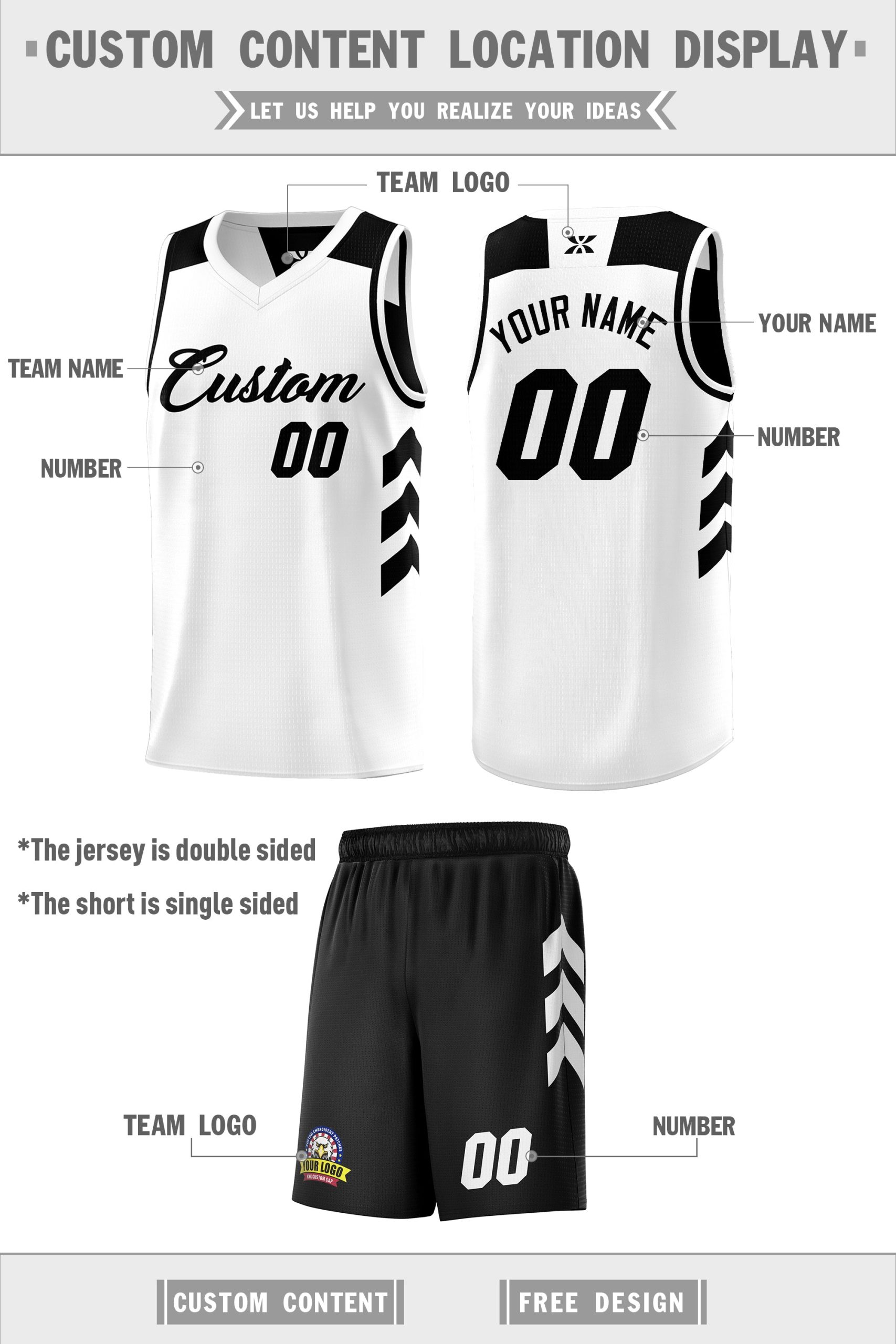 Custom Black White Double Side Sets Men Basketball Jersey - Image 5