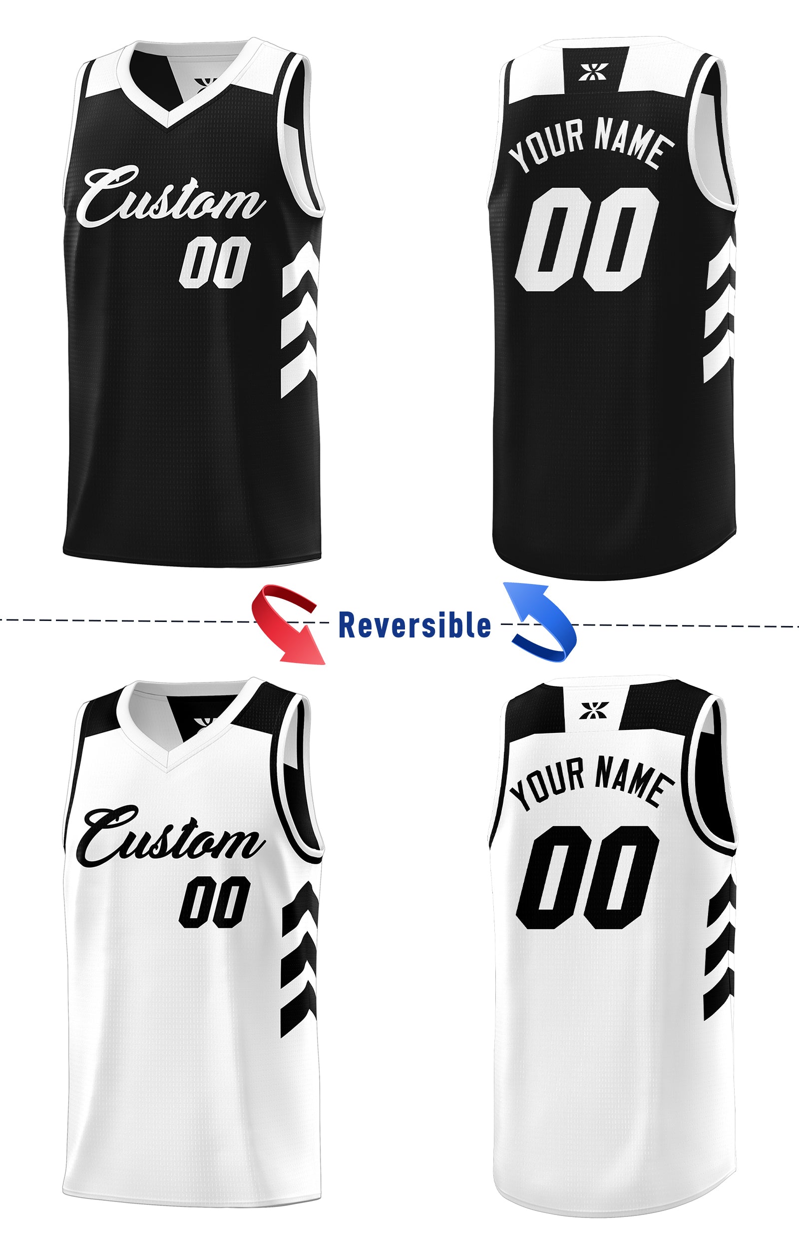 Custom Black White Double Side Sets Men Basketball Jersey - Image 4