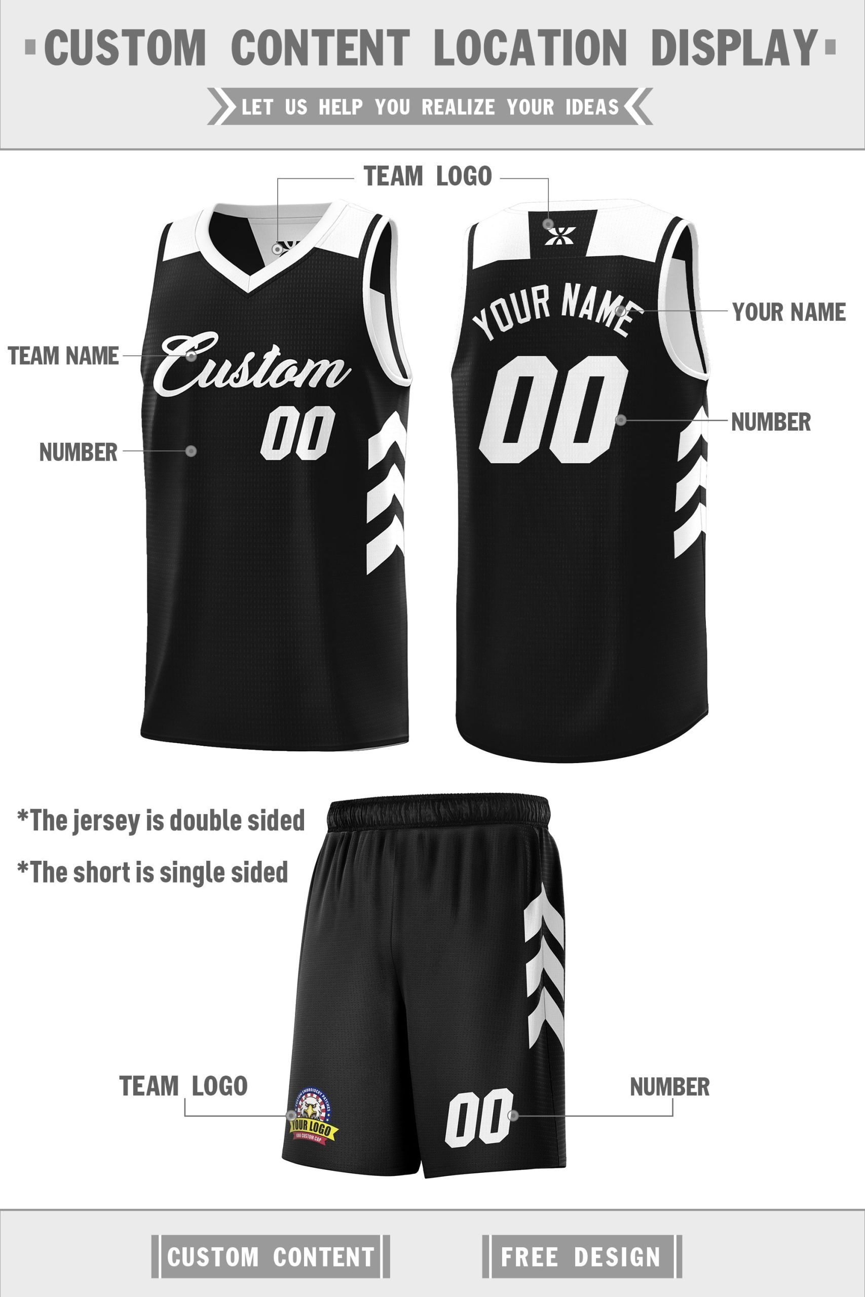 Custom Black White Double Side Sets Men Basketball Jersey - Image 3
