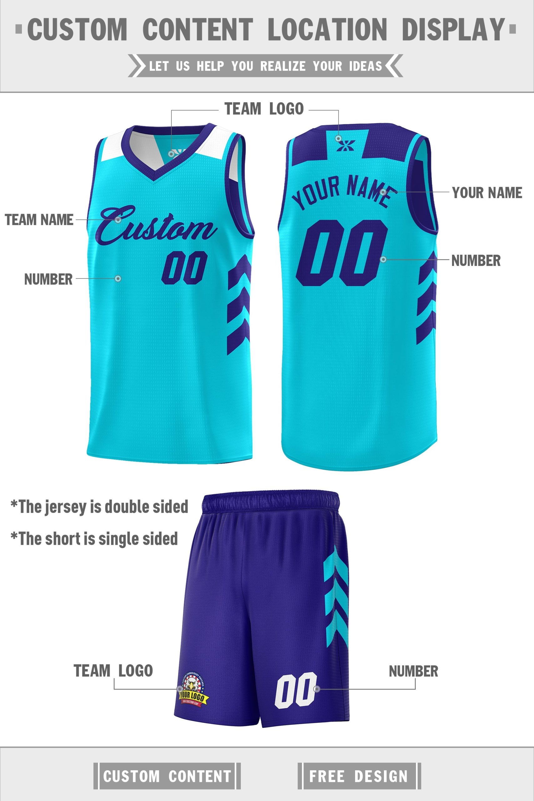 Custom Purple Aqua Double Side Sets Personalized Basketball Jersey - Image 4