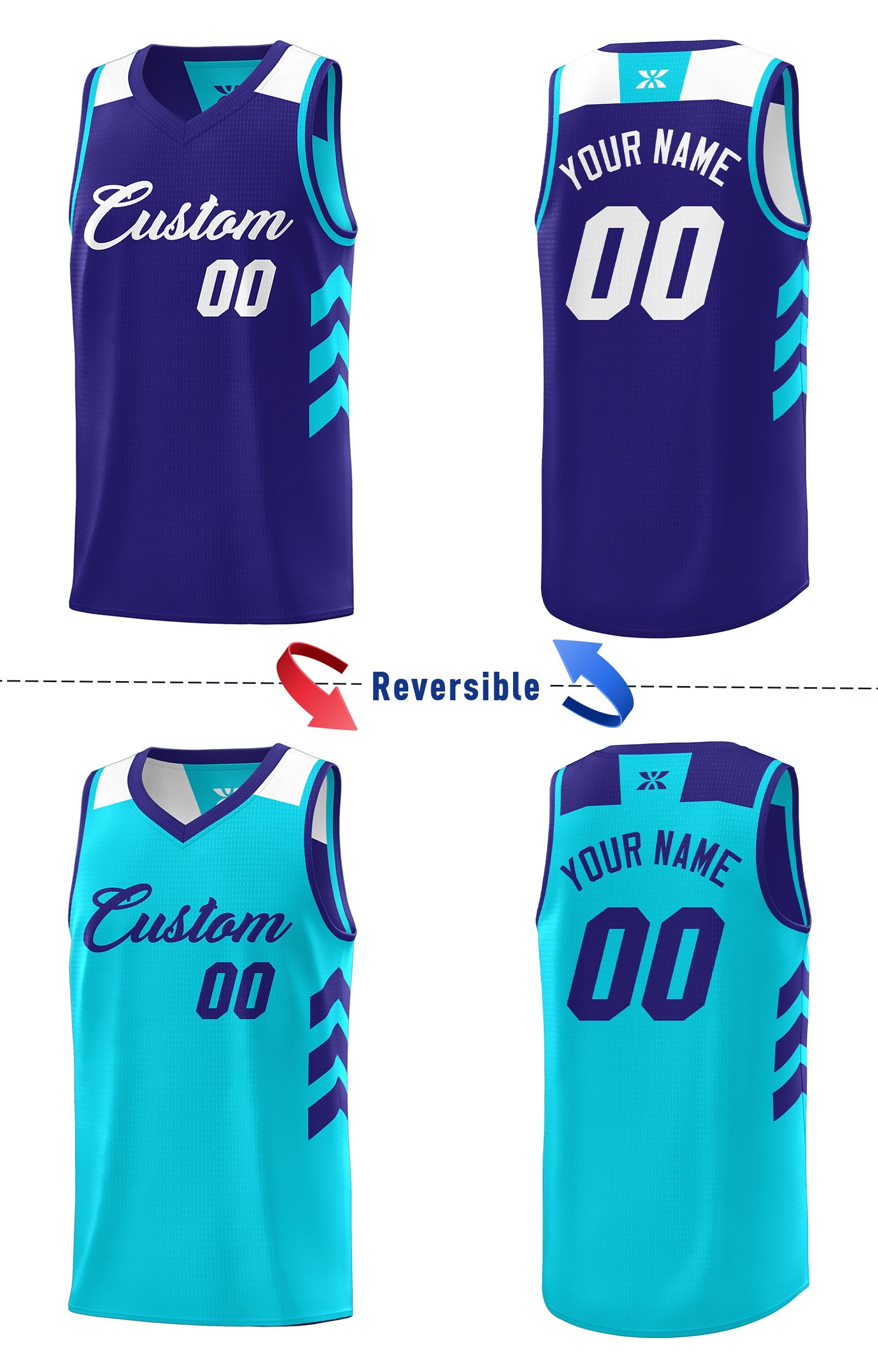Custom Purple Aqua Double Side Sets Personalized Basketball Jersey - Image 3
