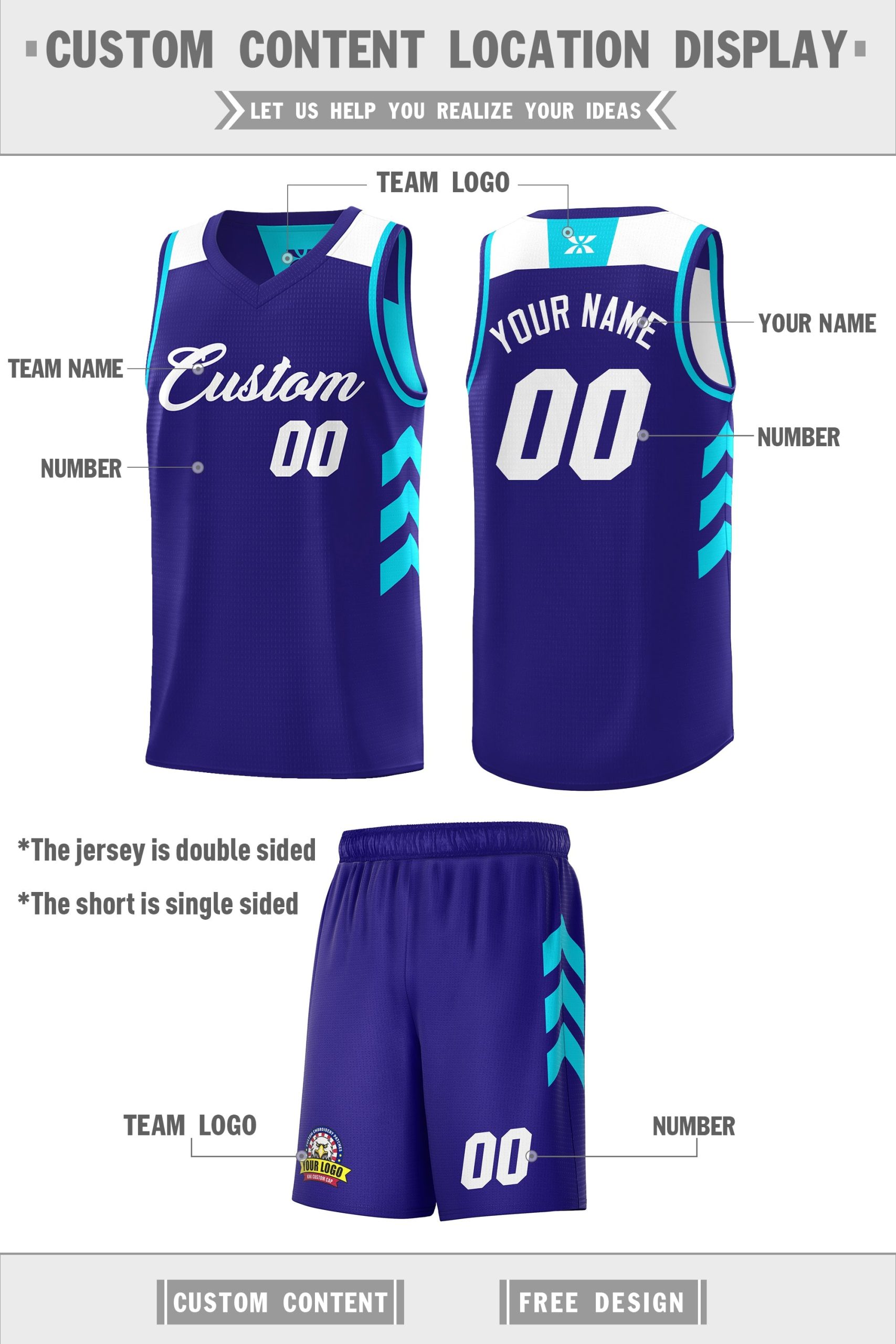 Custom Purple Aqua Double Side Sets Personalized Basketball Jersey - Image 2