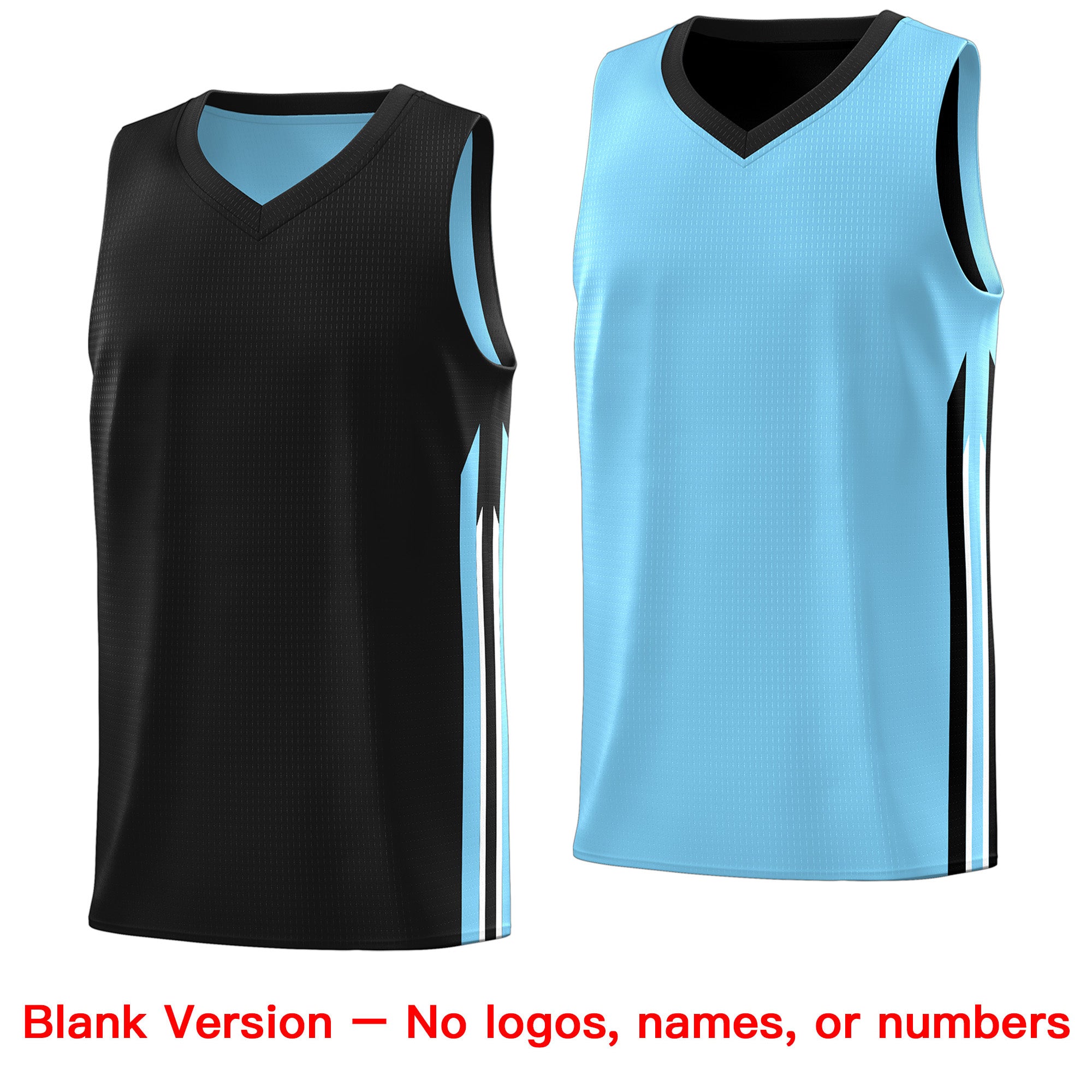Custom Black Light Blue Double Side Tops Training Basketball Jersey - Image 2