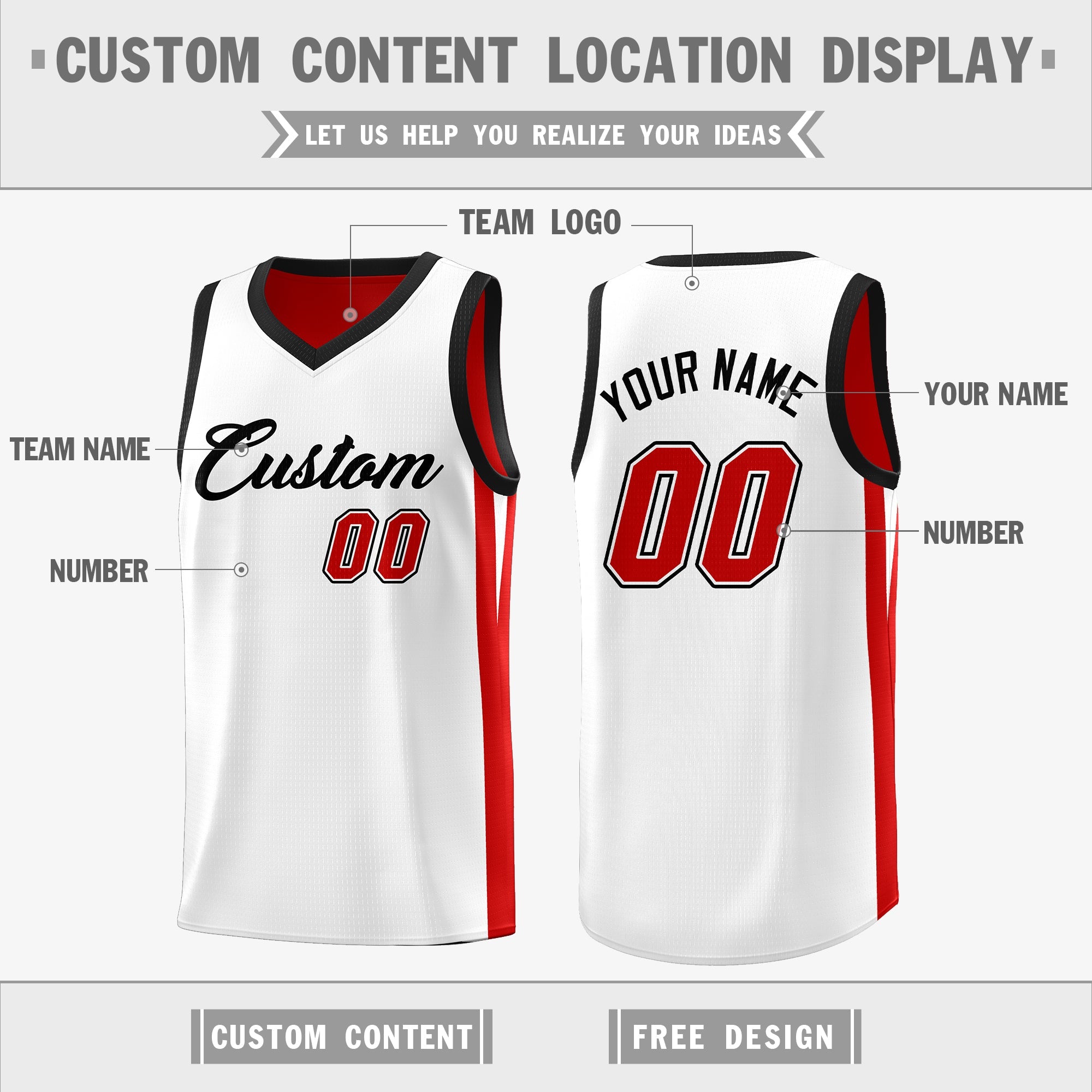 Custom Red White Double Side Tops Athletic Basketball Jersey - Image 3