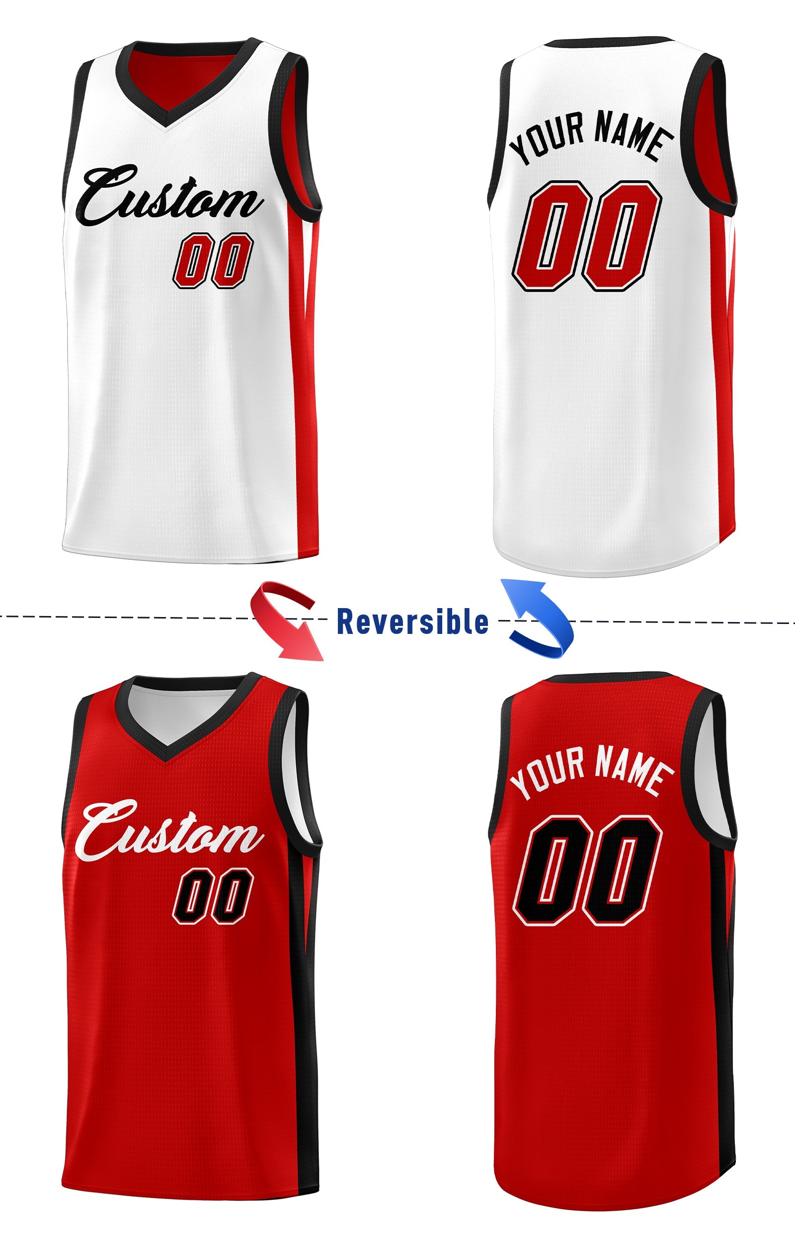 Custom Red White Double Side Tops Athletic Basketball Jersey - Image 4