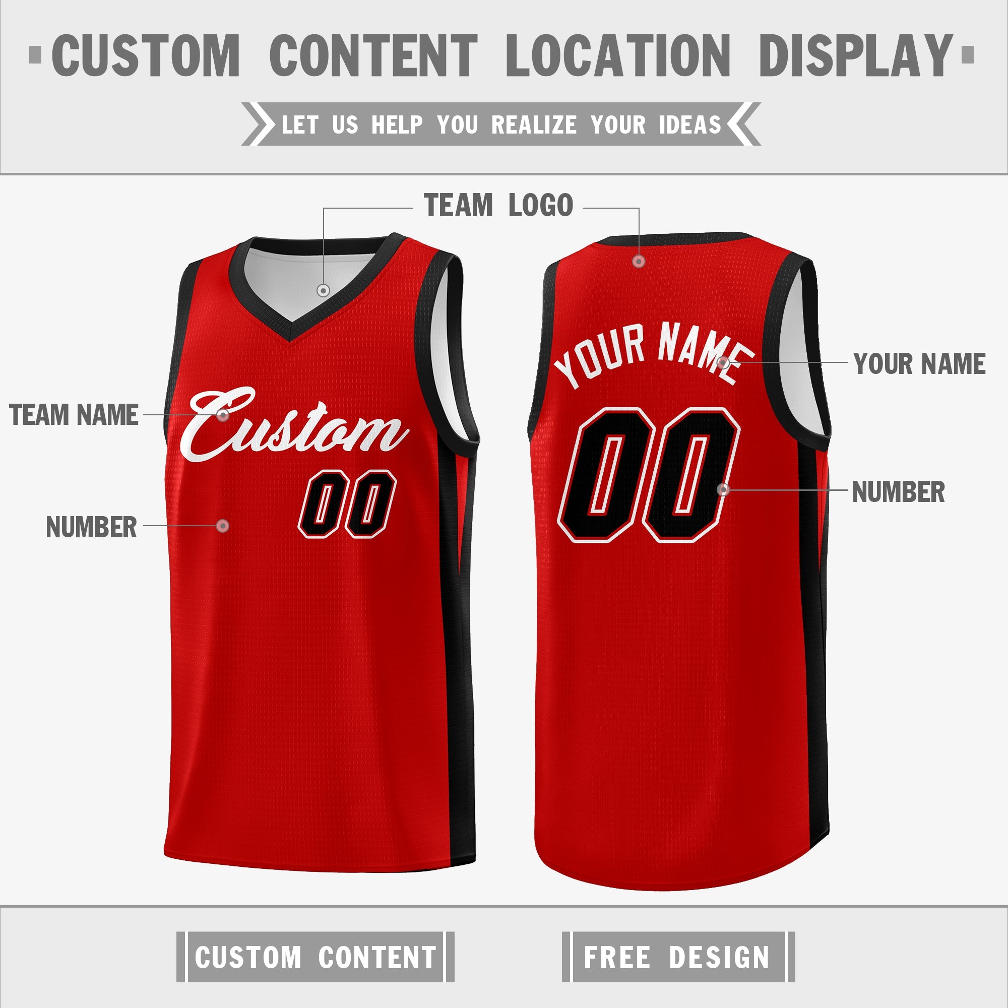 Custom Red White Double Side Tops Athletic Basketball Jersey - Image 2