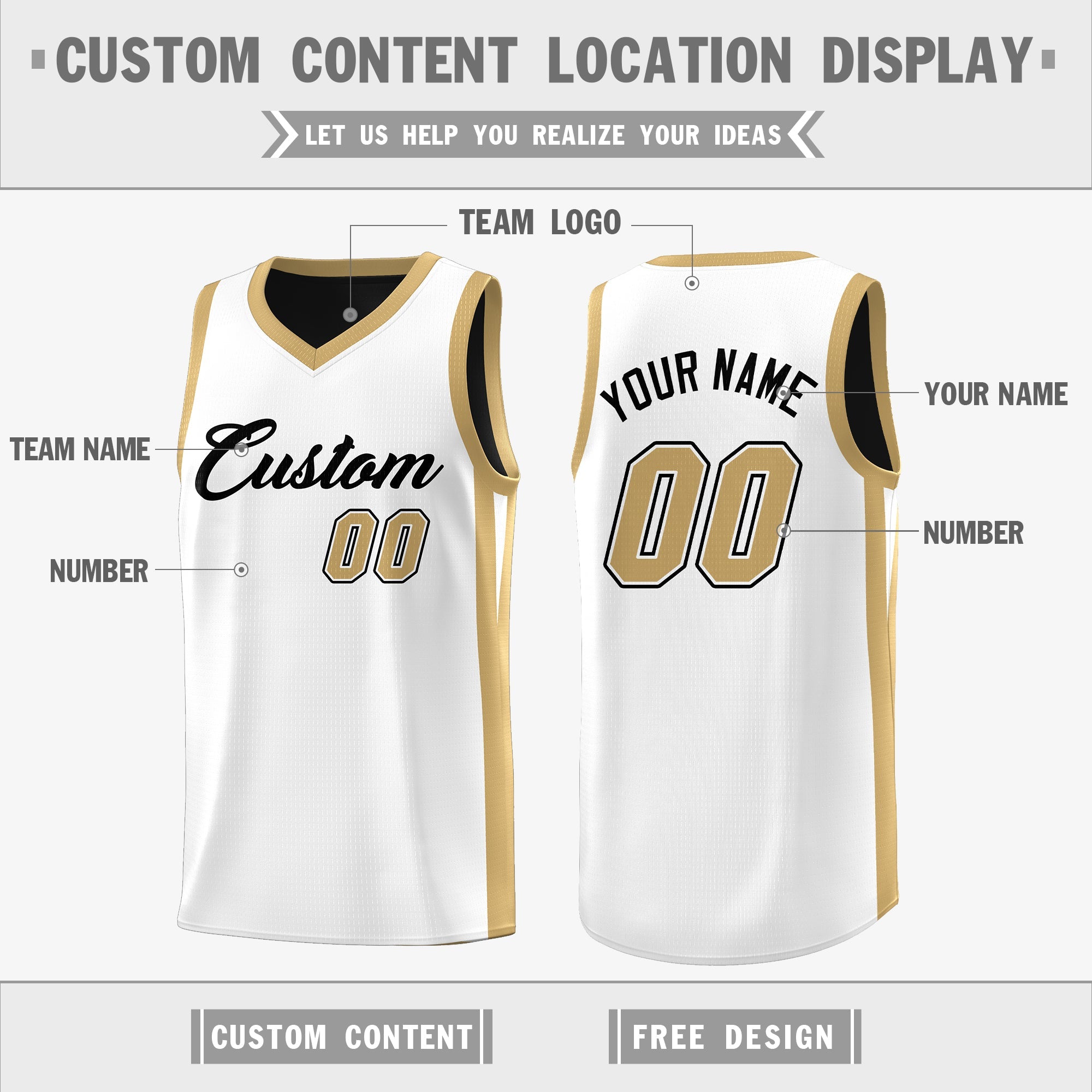 Custom Black White-Khaki Double Side Tops Athletic Basketball Jersey - Image 5
