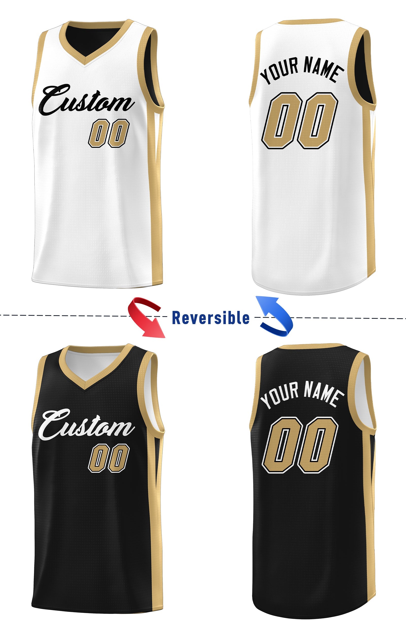 Custom Black White-Khaki Double Side Tops Athletic Basketball Jersey - Image 6