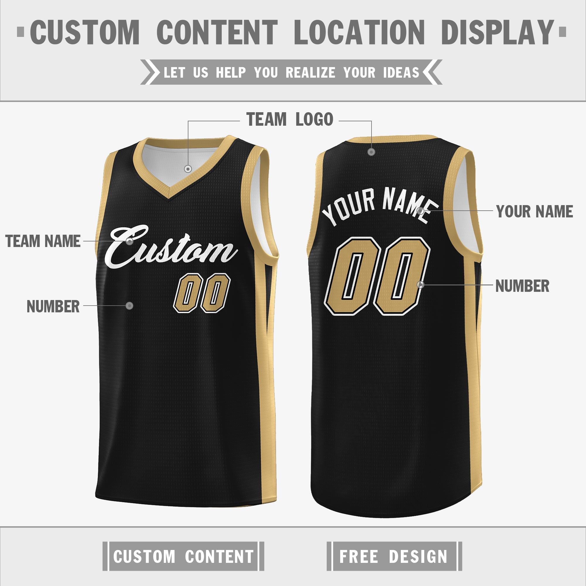 Custom Black White-Khaki Double Side Tops Athletic Basketball Jersey - Image 4